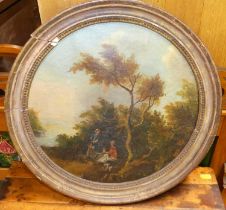 Late 19th century school - Pair; River landscape scenes, oil on canvas, each framed as circles,