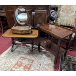 A 19th century mahogany oval swing dressing mirror, having three drawer boxbase; together with a