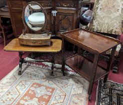 A 19th century mahogany oval swing dressing mirror, having three drawer boxbase; together with a