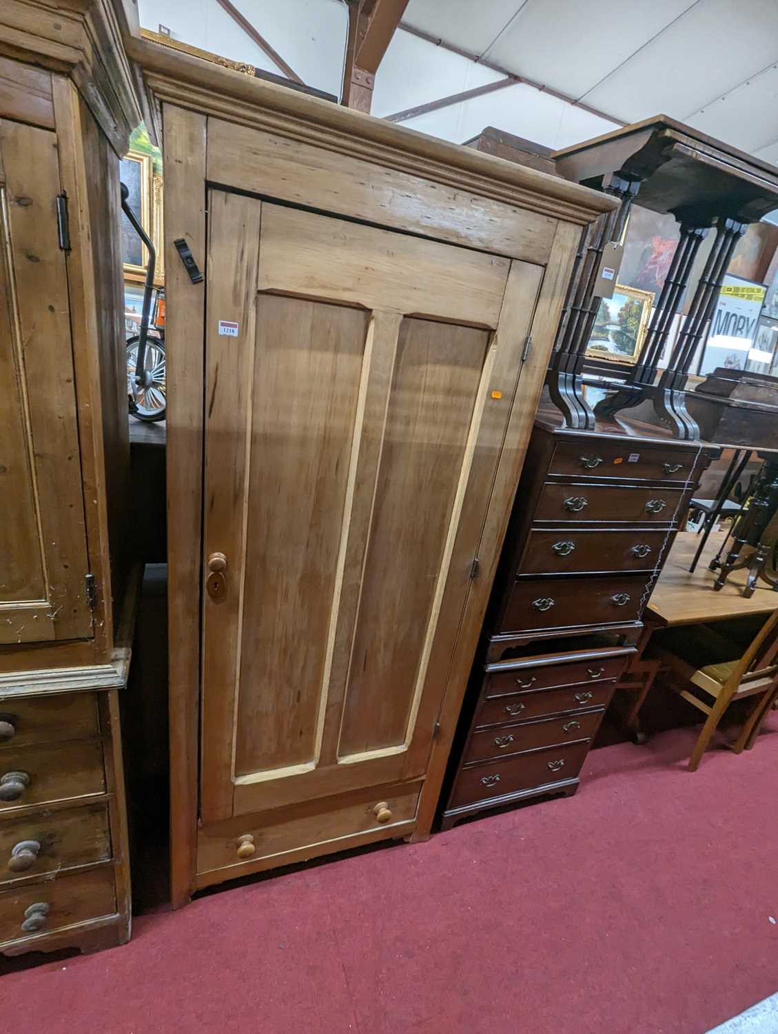 A rustic pine single door side cupboard having interior shelves over single long lower drawer, width - Image 3 of 4