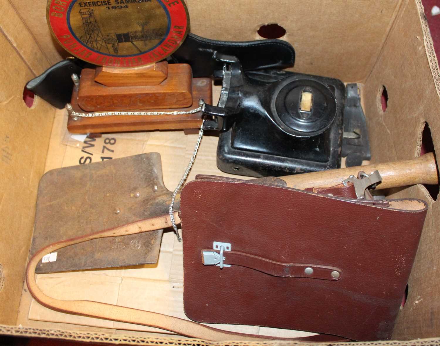 A collection of miscellaneous items to include a Border Security Force Punjab Frontier plaque,