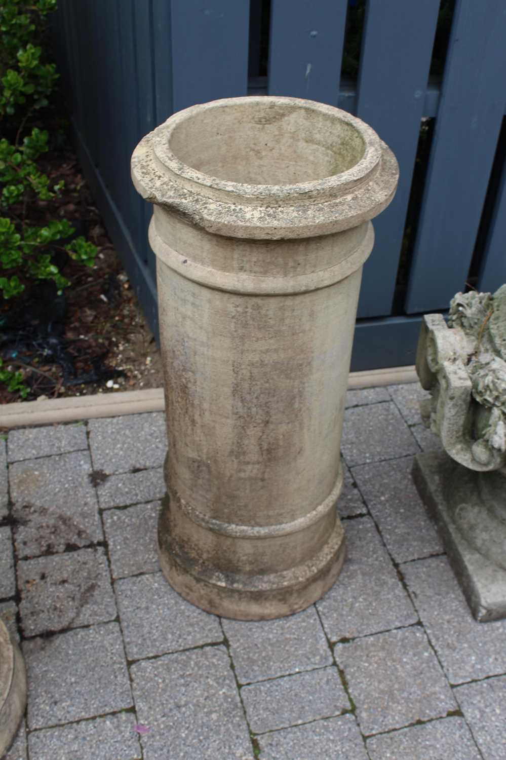 A pair of cream painted terracotta cylindrical chimney tops, each height 76cm, together with a - Image 2 of 4