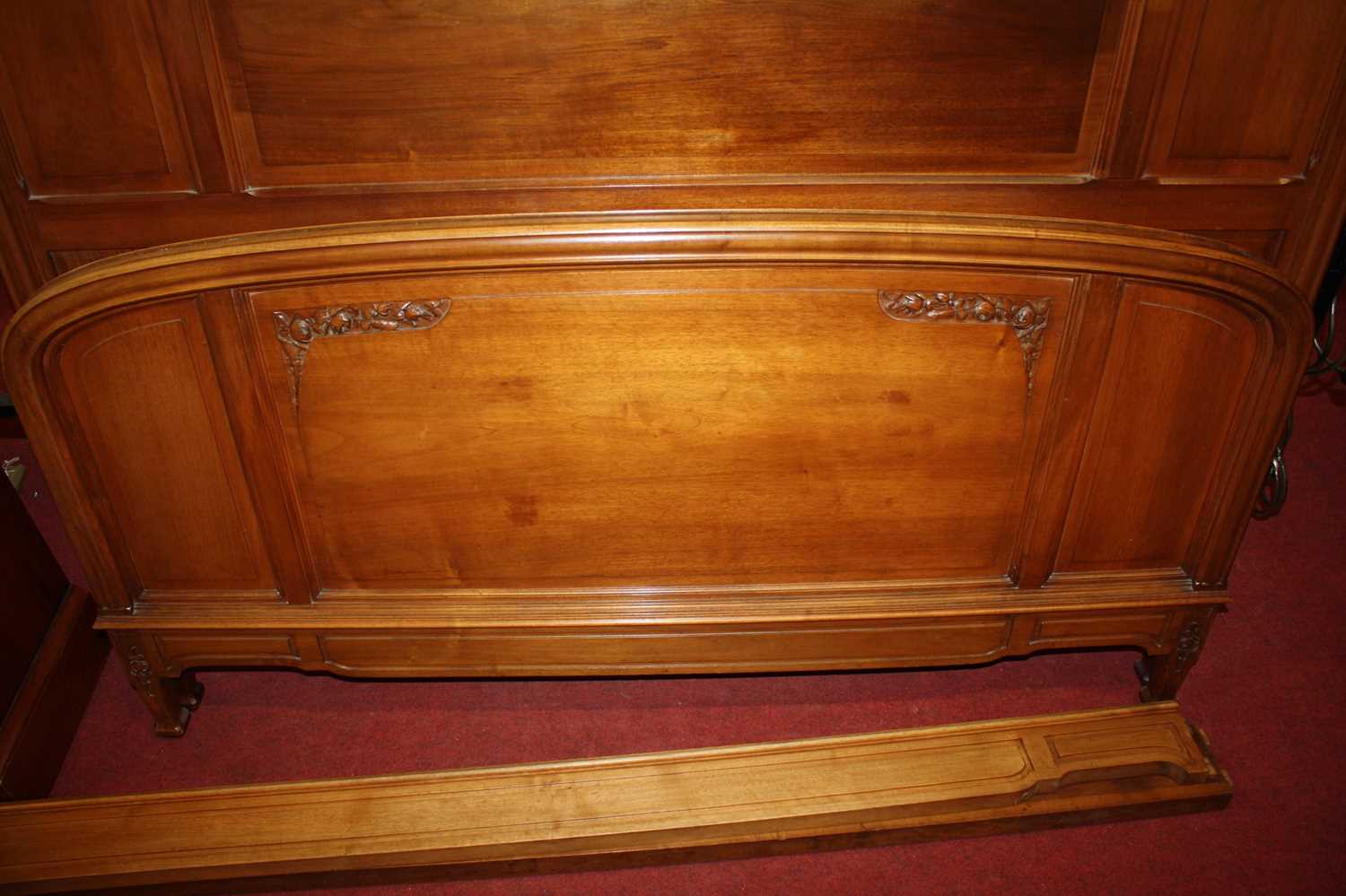A circa 1900 Vienna secessionist walnut double bedstead, the recessed panelled head and footboard - Image 3 of 8