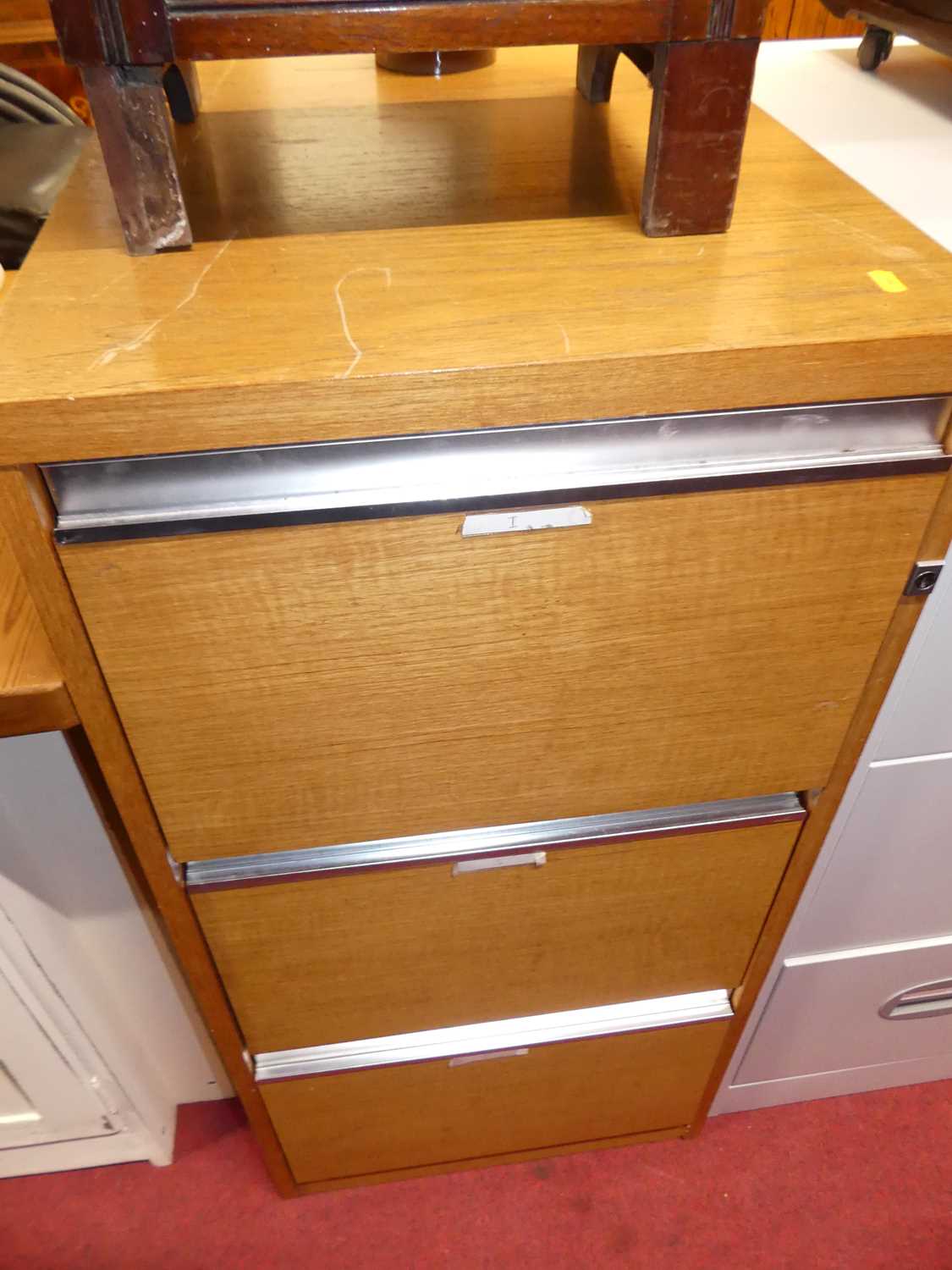 A pair of Silverline metal three drawer office filing cabinets, w.46cm; together with a teak - Image 2 of 2