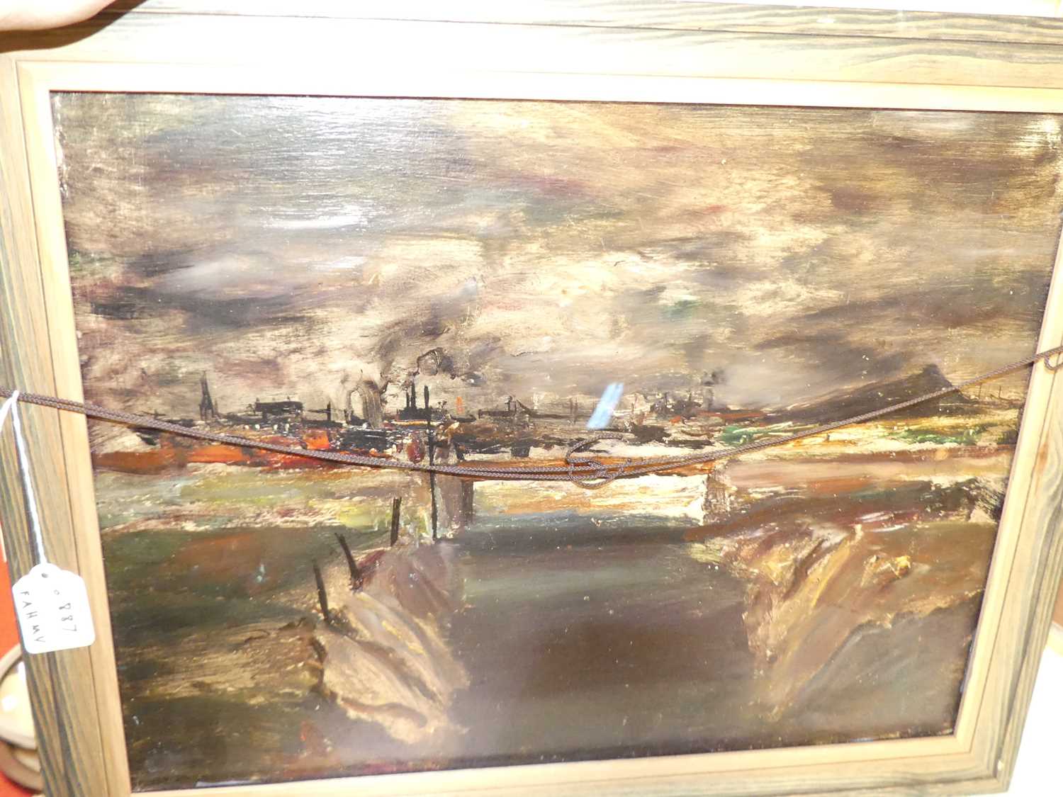 20th century school - Landscape with houses and chimney-stacks beyond, oil, 36 x 48cm - Image 2 of 2