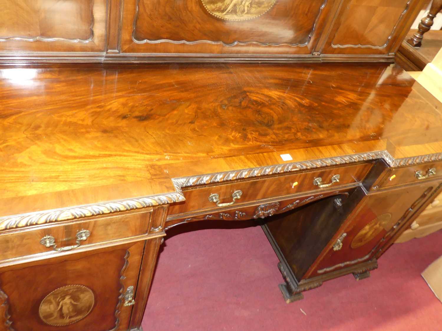 An early 20th century mahogany inverted breakfront ledgeback sideboard, having gadrooned edge, three - Image 5 of 5