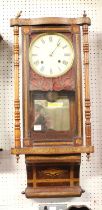 An American rosewood and marquetry inlaid droptrunk wall clock, circa 1900, h.87cm