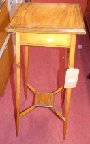 An Edwardian satinwood and rosewood crossbanded square two-tier occasional table, w.30cm