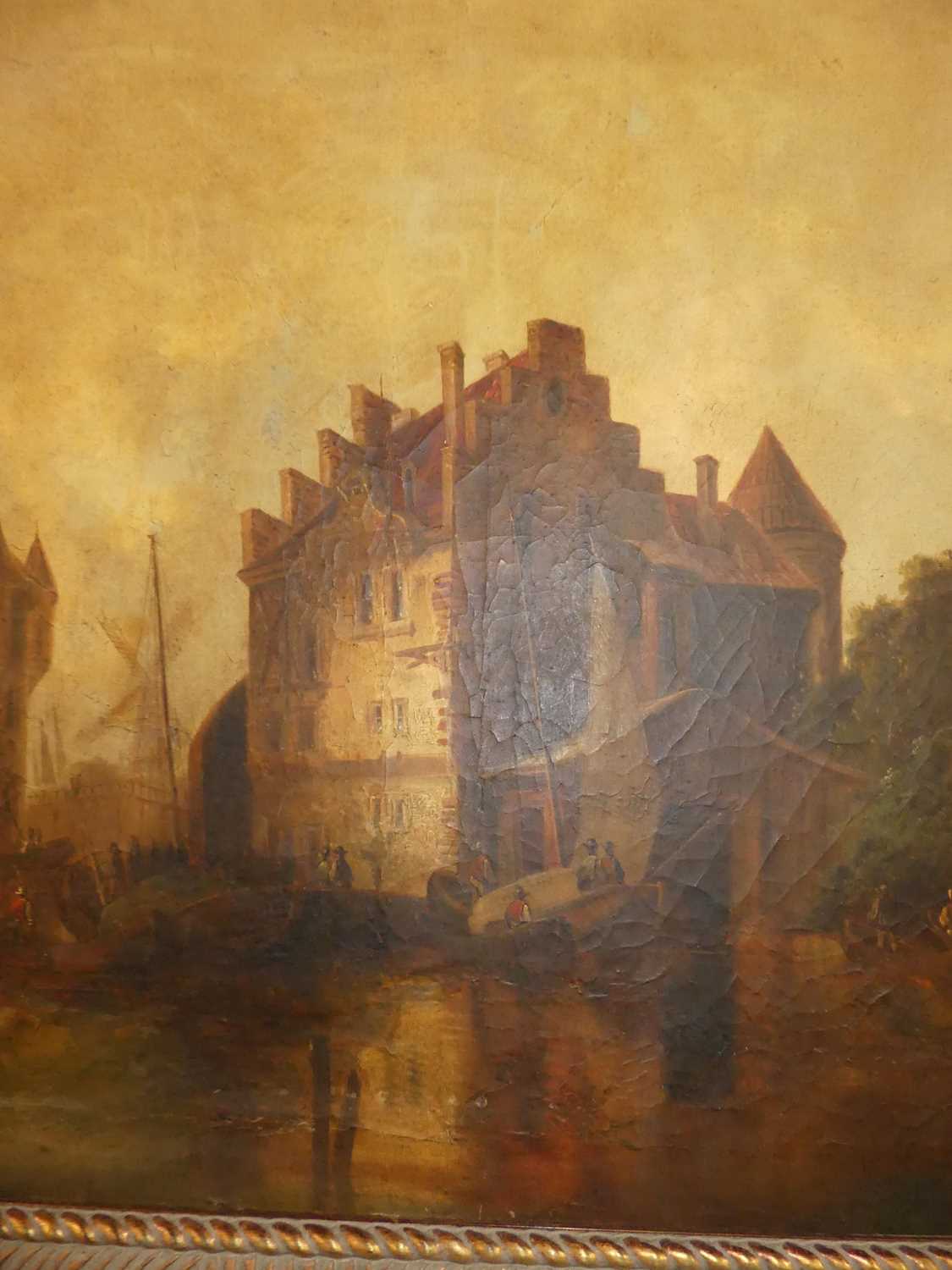 19th century Dutch school - Barges at sunset, oil on canvas (re-lined), 67 x 103cm - Image 15 of 16