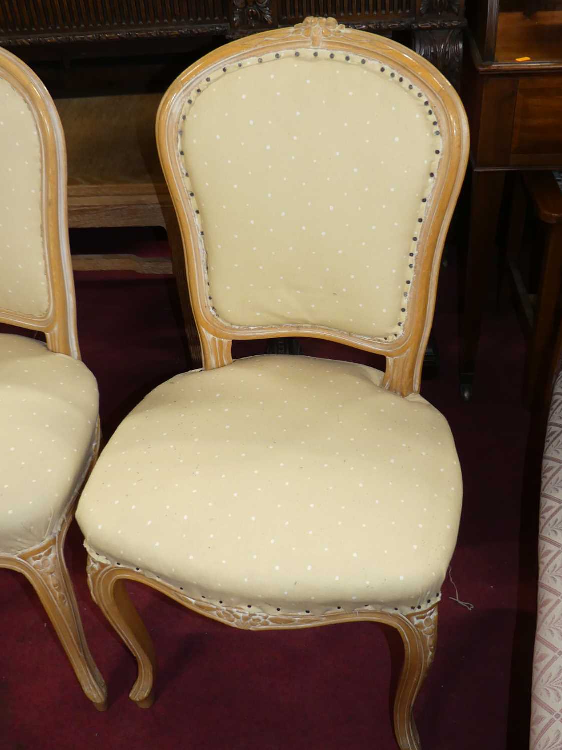 A set of six French beech framed and upholstered salon chairs (4+2) Heavy losses and damage to - Image 5 of 6