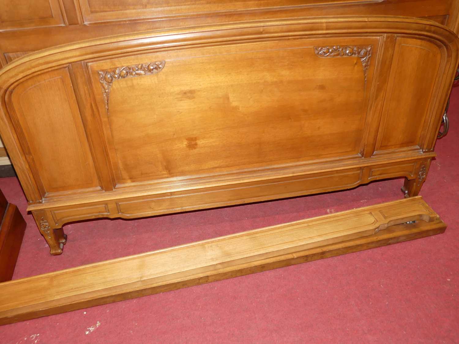 A circa 1900 Vienna secessionist walnut double bedstead, the recessed panelled head and footboard - Image 2 of 8