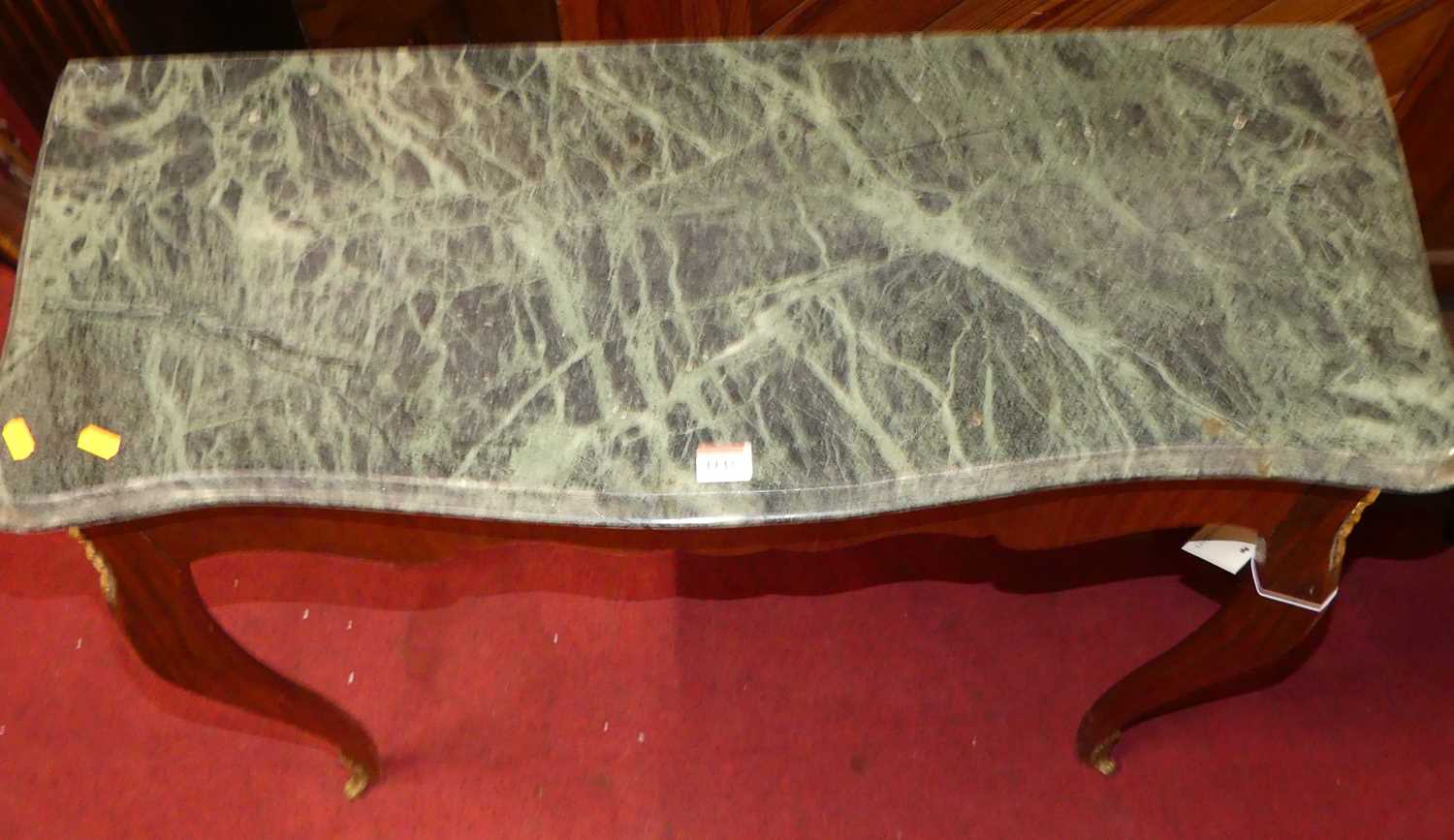 A French walnut and green variegated marble topped serpentine front console table, the cabriole - Image 2 of 3