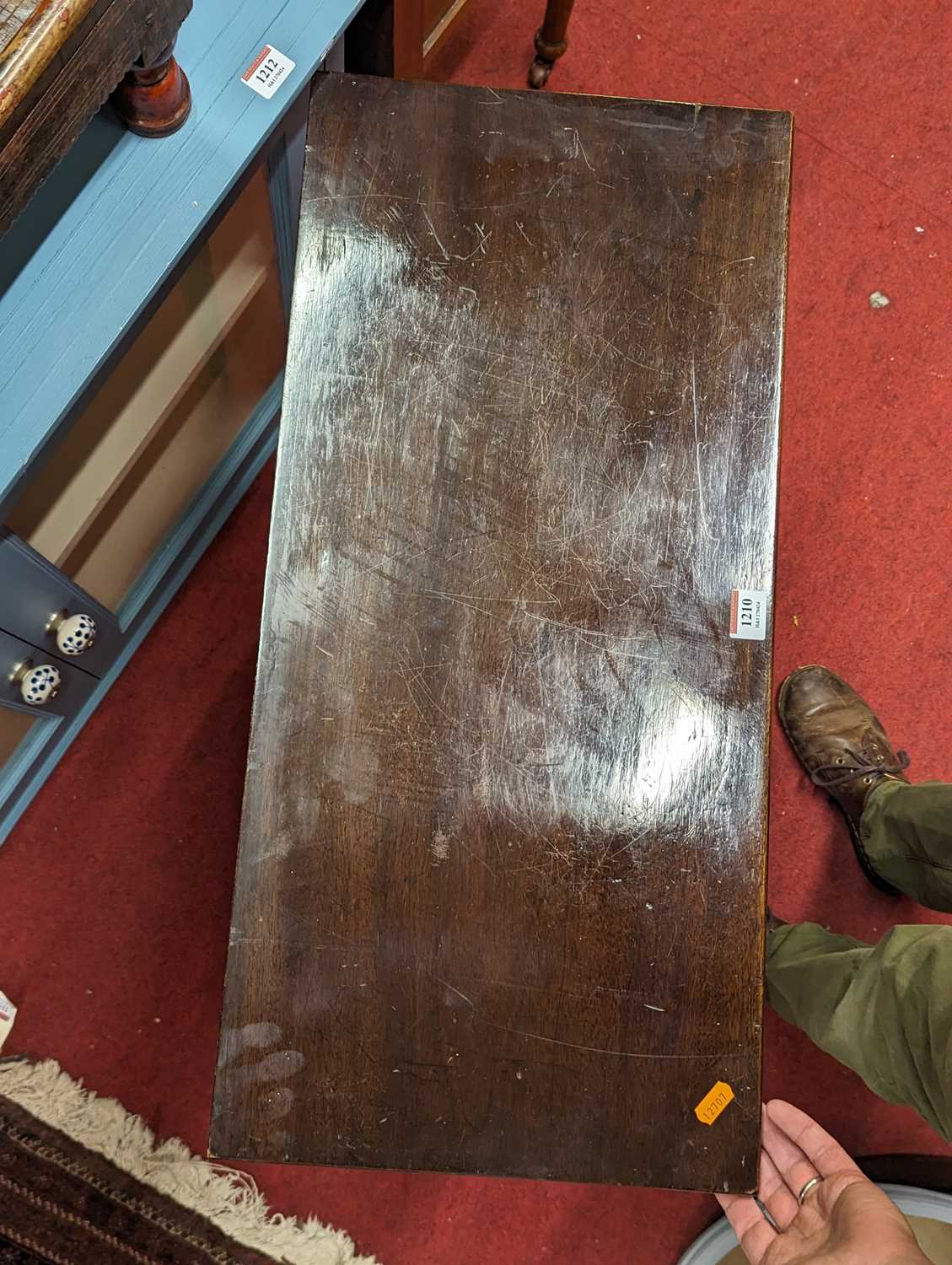 A George III mahogany fold-over tea table, with rear gateleg action and single frieze drawer, - Image 2 of 3