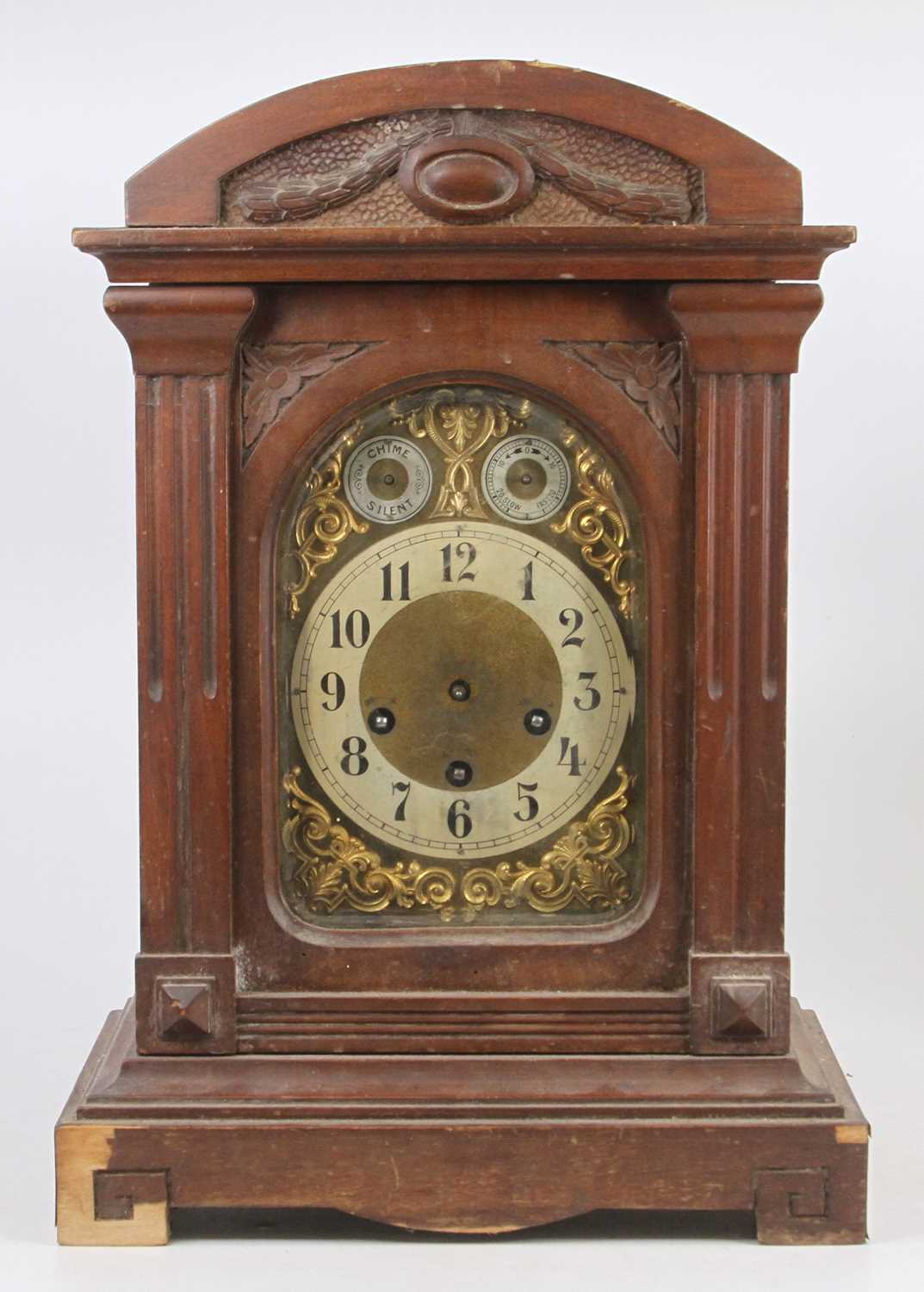 An early 20th century mahogany cased bracket clock, having a silvered arched dial, three-train - Image 2 of 2