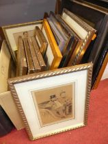 Assorted pictures and prints, to include Japanese examples, framed mirror, needlepoint etc