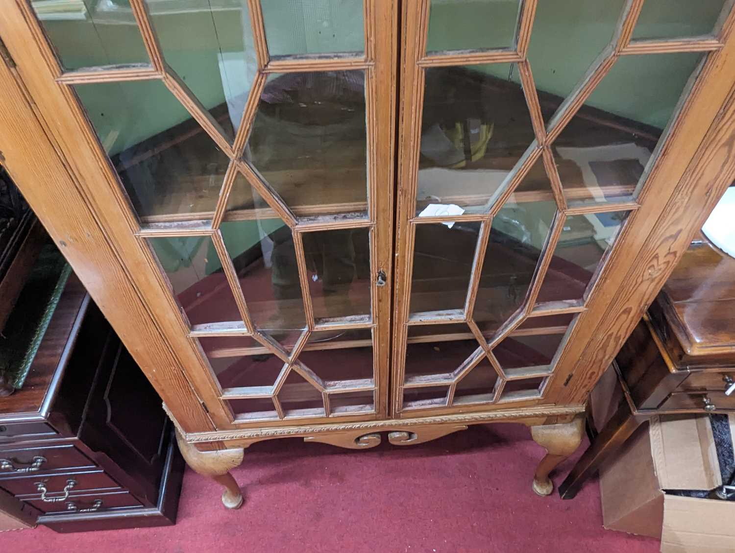 A George III pine freestanding double door astragal glazed corner cupboard, having an - Image 3 of 4