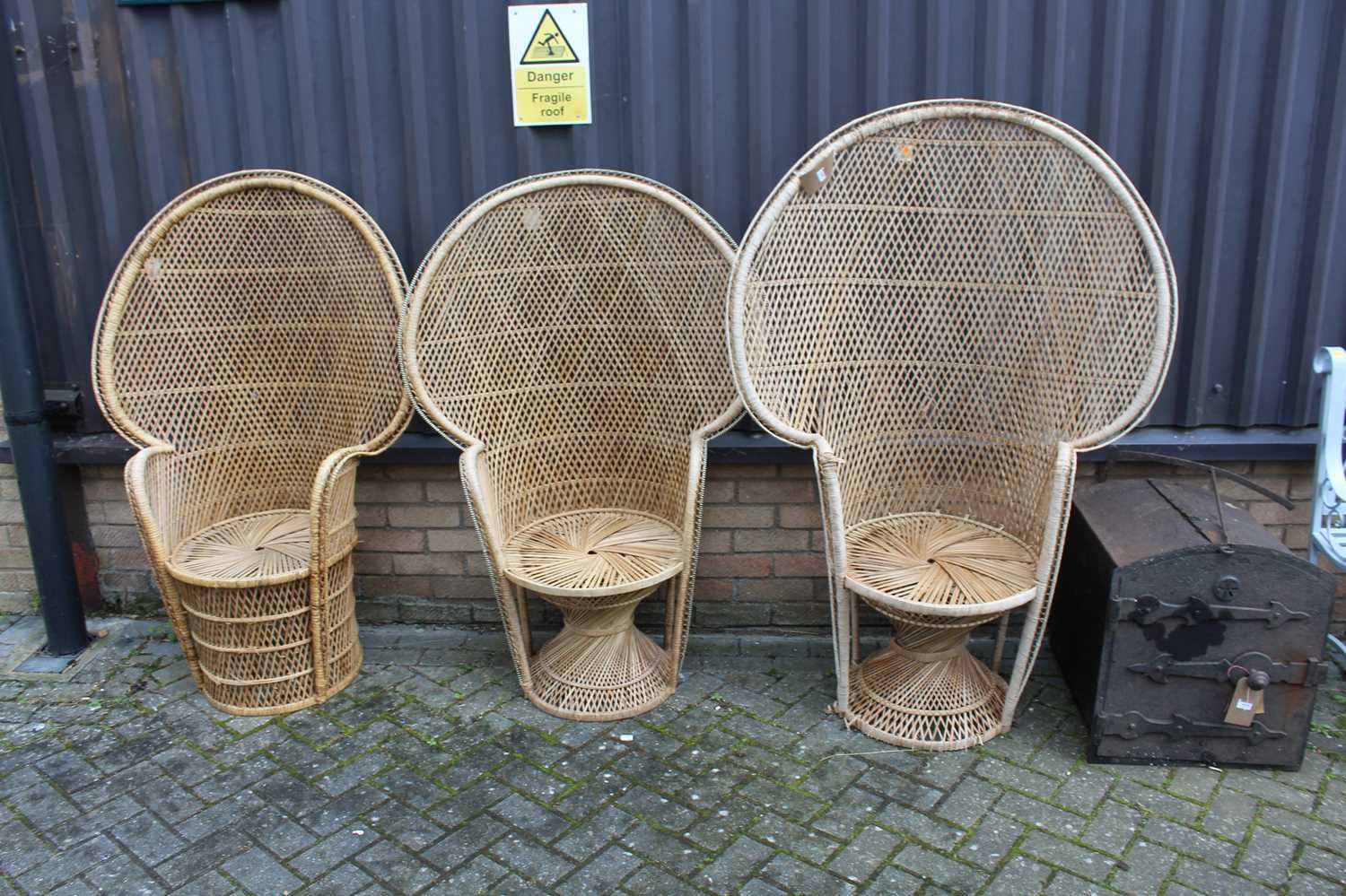 Three various wicker peacock chairs