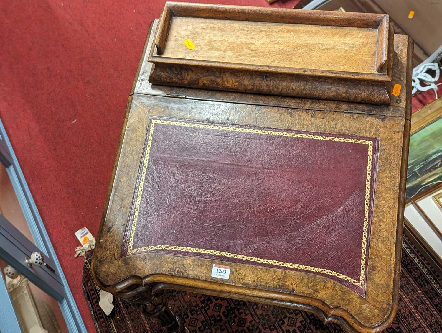 A mid-Victorian figured walnut slope front Davenport, having hinged stationery compartment, gilt - Image 2 of 3