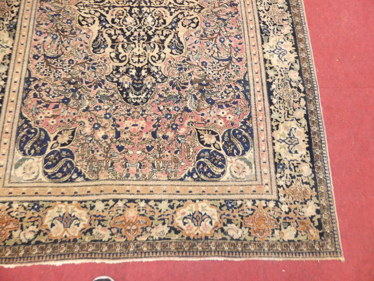 A Persian woollen red & cream ground Nain rug, 205 x 141cm - Image 2 of 2