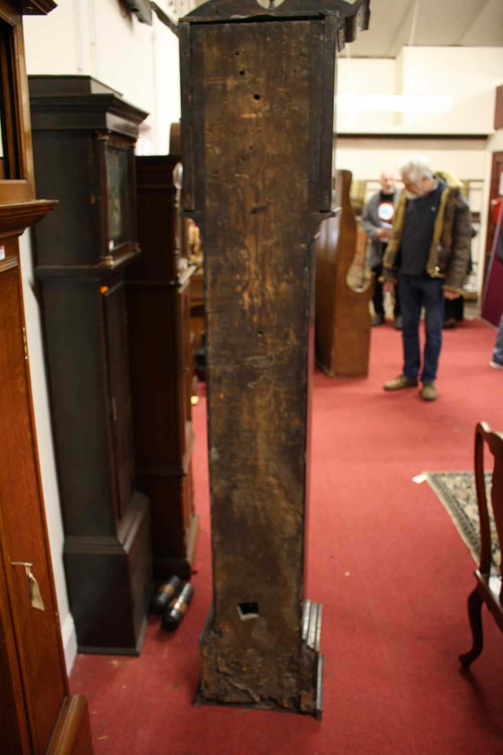 An antique oak long case clock having a 10½" square brass dial, silver chapter ring, single hand, - Image 4 of 5