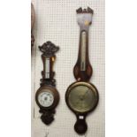W. Adamos of Monmouth - a circa 1830 mahogany and inlaid two-dial wheel barometer, h.95cm;