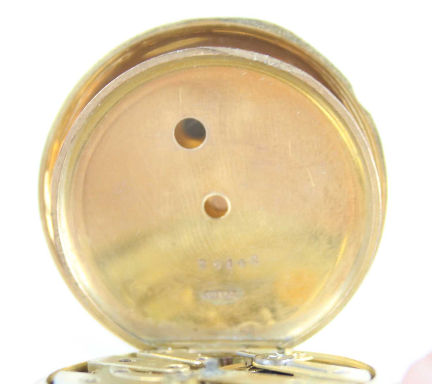 A 18ct gold lady's full hunter keywind pocket watch, having engraved case and white Roman dial, - Image 10 of 10