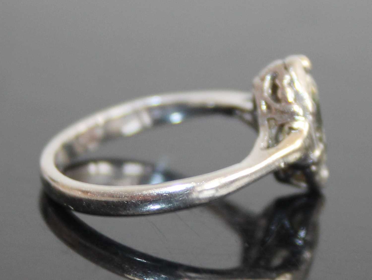 A platinum and diamond single stone ring, the bezel set marquise cut tinted diamond measuring approx - Image 3 of 7
