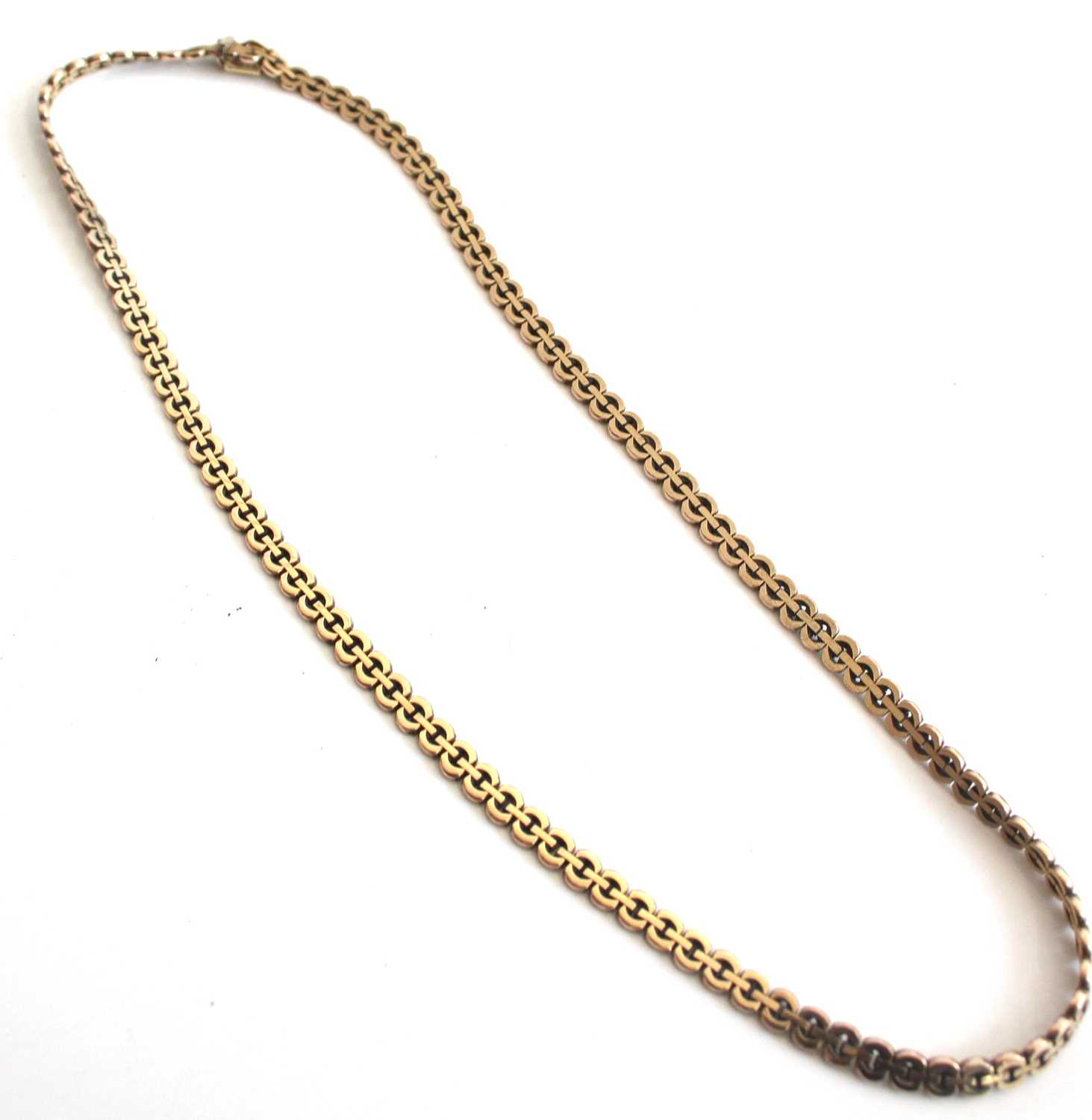 An Italian 9ct gold fancy circular link necklace, 18.5g, length 43cm Light surface/age wear only. - Image 2 of 3