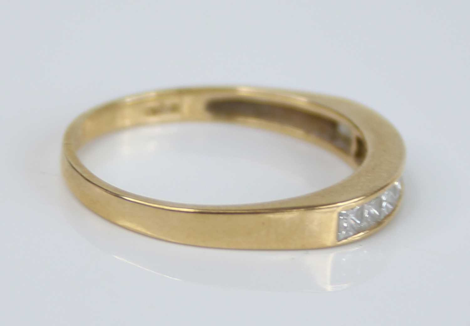 A modern 18ct gold diamond half hoop ring, arranged as seven channel set princess cuts, total - Image 3 of 7