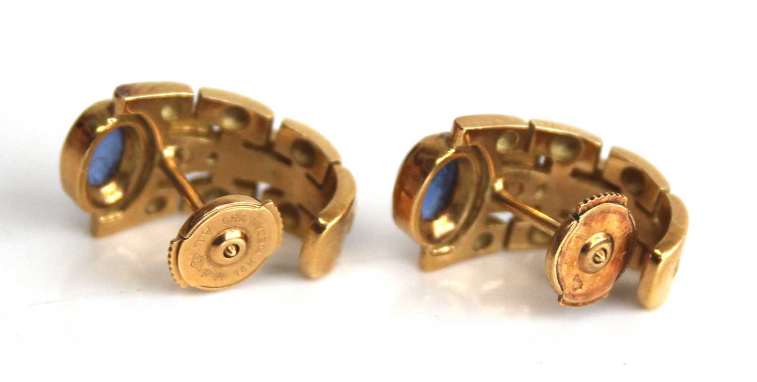 David Vangelder of Paris - a pair of 18ct yellow gold and cabochon sapphire set ear studs, each on - Image 2 of 3