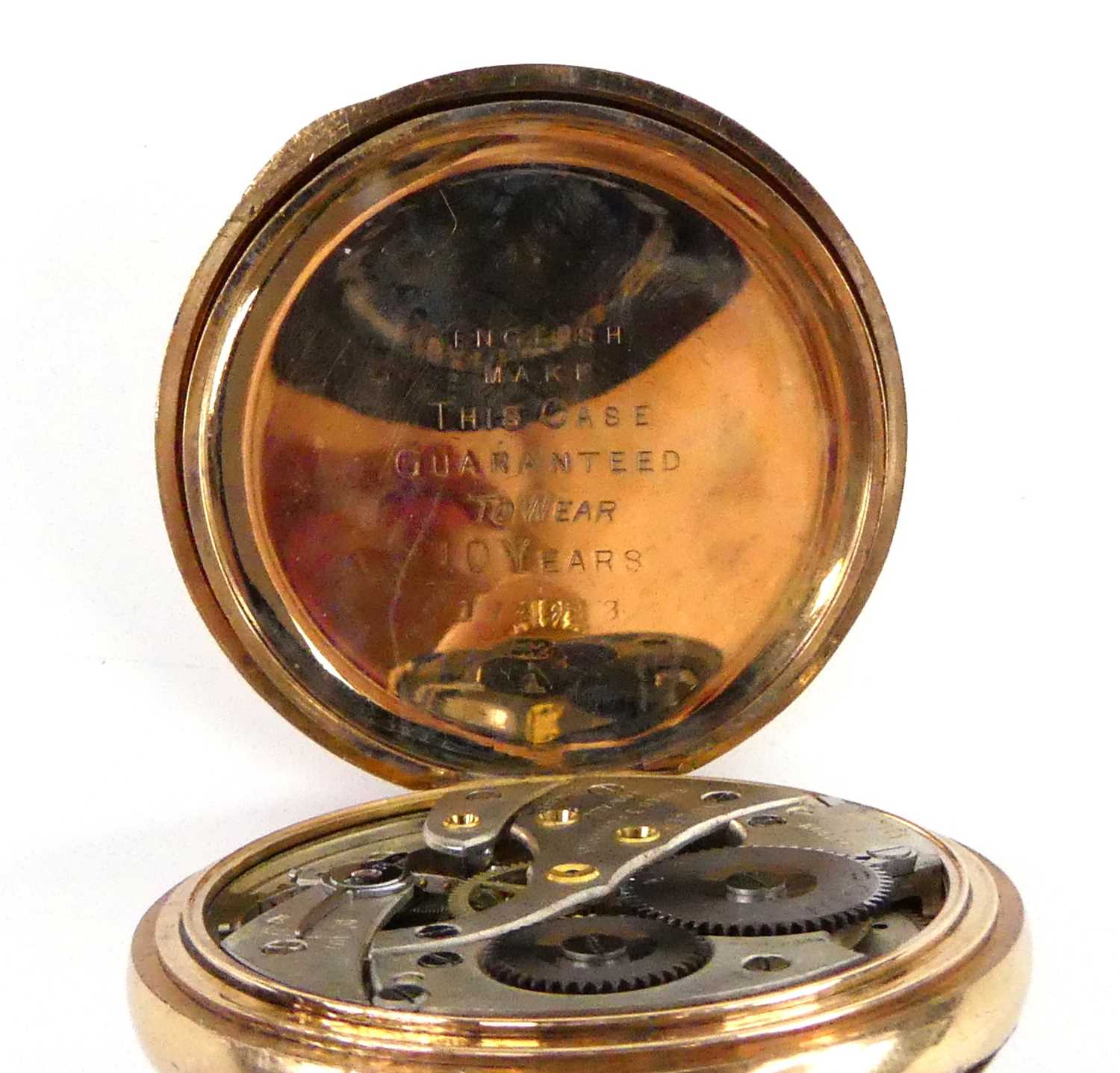 A Rolex gold plated keyless open-face pocket watch, with round white Roman dial having blued steel - Image 7 of 7