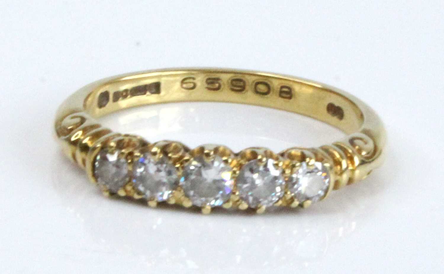 An 18ct yellow gold diamond half hoop eternity ring, featuring five graduated Old European cut - Image 2 of 7