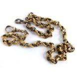 A yellow metal fancy figure-of-eight style link Albert chain, with swivel clasp, length 350mm, chain