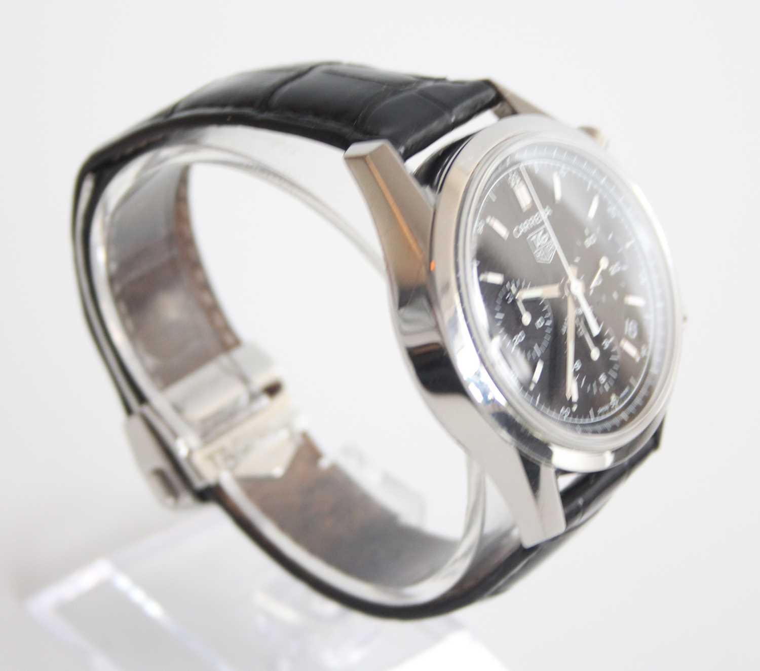 A stainless steel Tag Heuer Carrera automatic wristwatch with round black baton dial and sub dials - Image 2 of 7