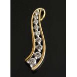 A yellow metal diamond curved bar pendant, comprising nine graduated round brilliant cut diamonds in