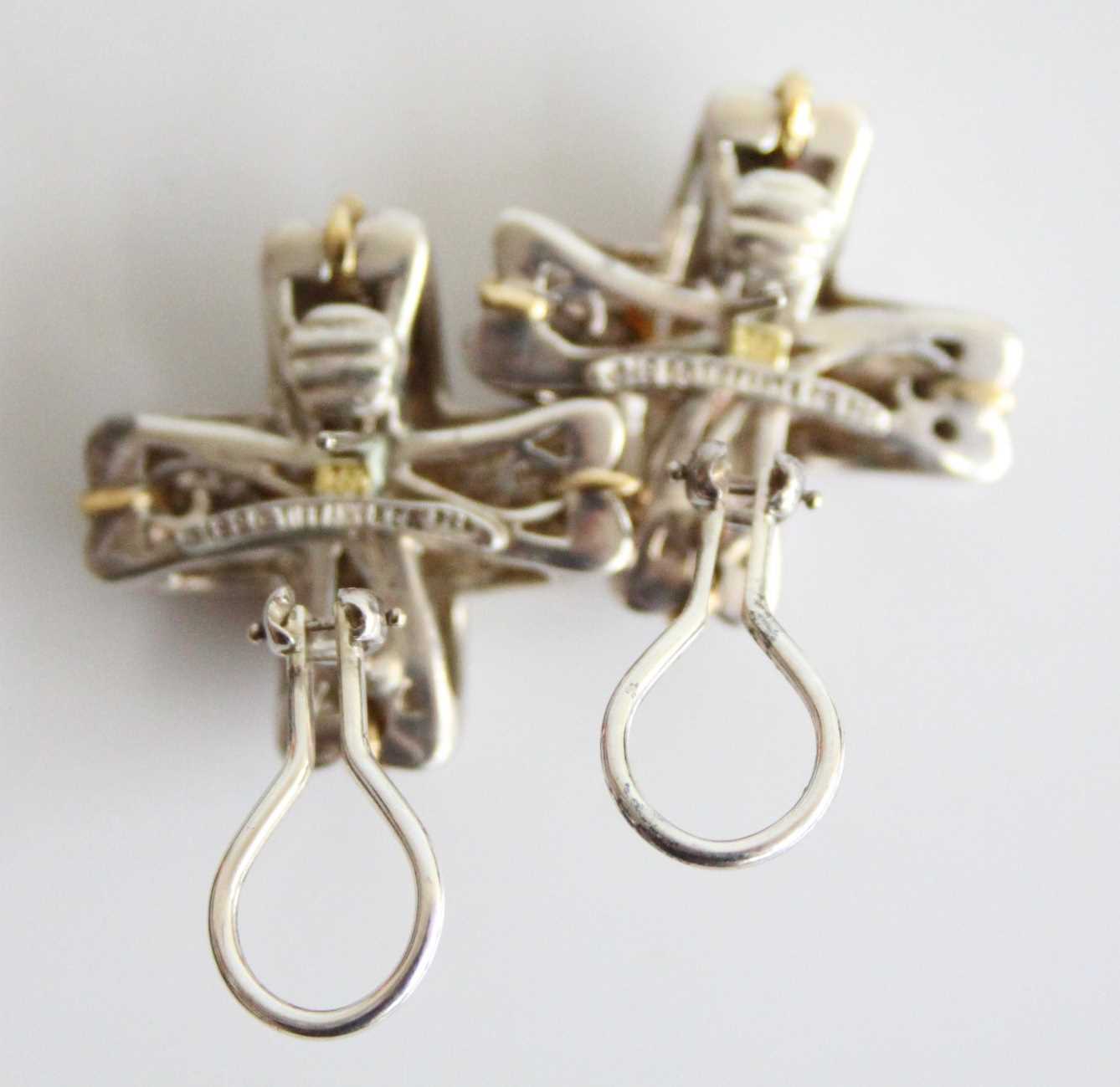 A pair of yellow and white metal Tiffany & Co cross shaped clip earrings, having ropetwist detail - Image 3 of 3