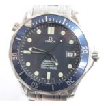 A stainless steel Omega Seamaster Professional chronometer automatic wrist watch, the round blue