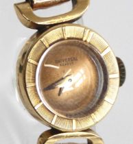 A Universal of Geneve lady's 18ct gold cased wristwatch, having signed gilded dial, manual wind