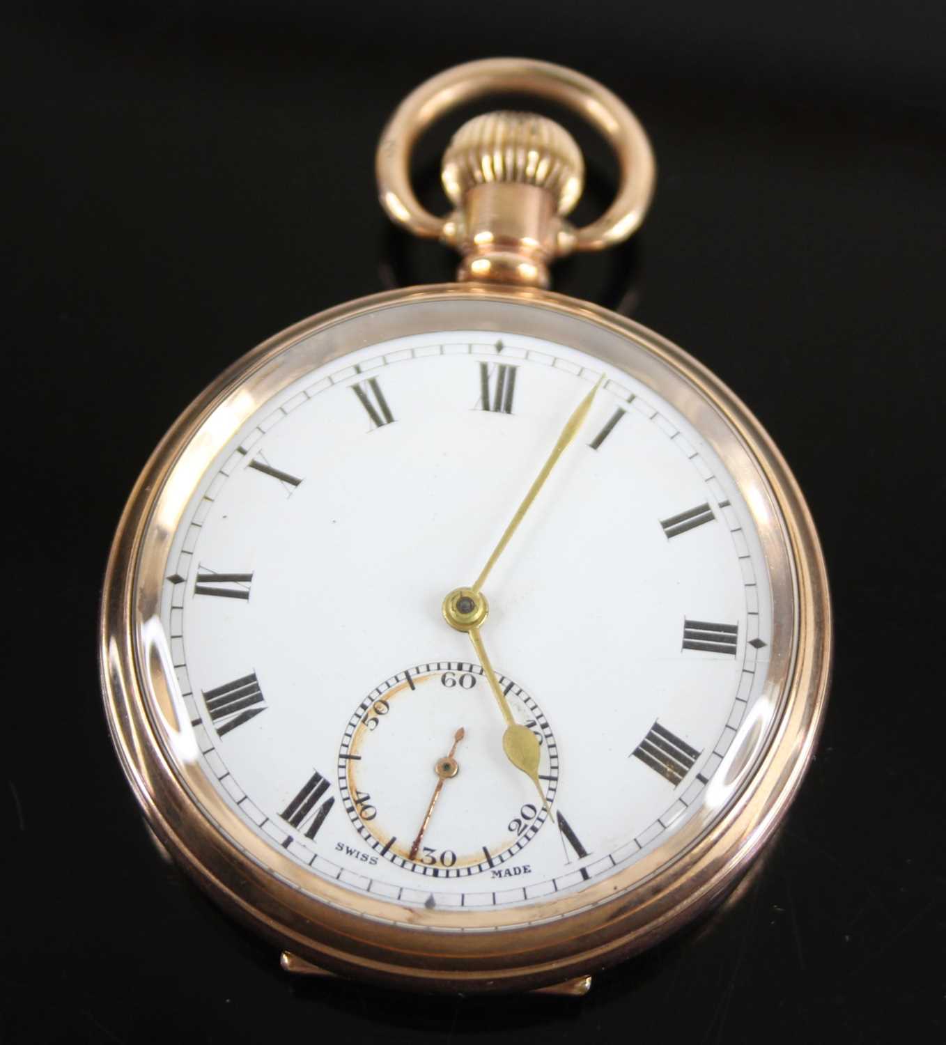 A Buren gold plated gent's open face pocket watch, having keyless movement, dia.5cm; together with a