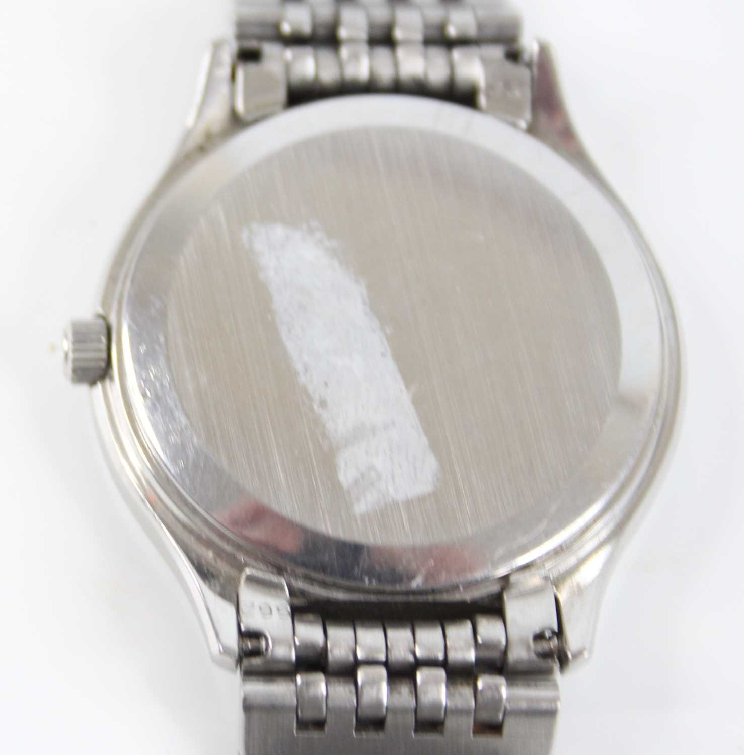 A steel Omega DeVille quartz wristwatch, with round silver baton dial and date at 3, fitted to a bar - Image 6 of 6