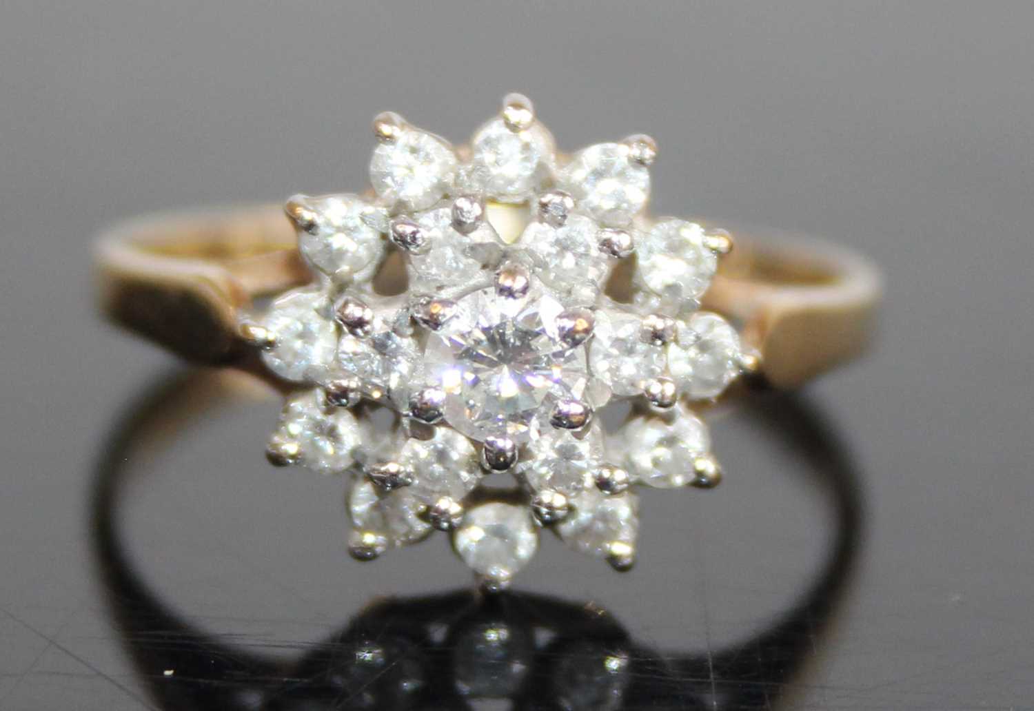 A 9ct yellow and white gold diamond circular cluster ring, comprising 19 round brilliant cut - Image 2 of 7