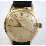 A gent's Eterna Matic 18ct gold cased wristwatch, the champagne dial with baton markers, date