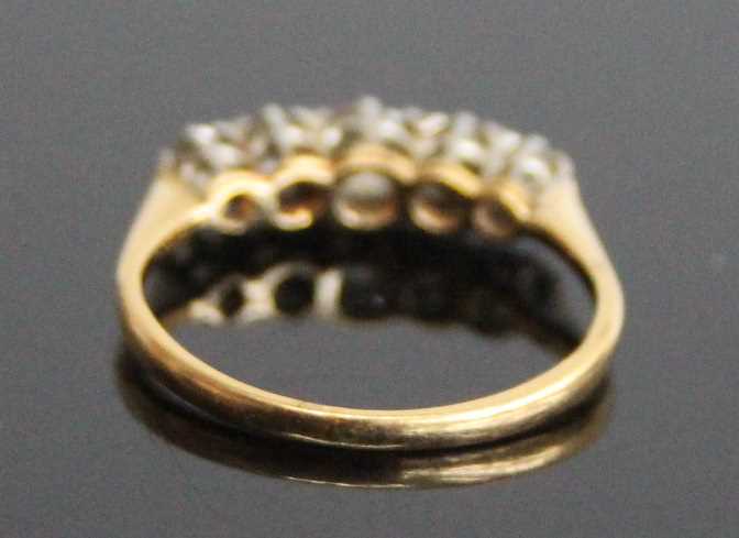 A yellow and white metal diamond half eternity ring, comprising five graduated Old European cut - Image 3 of 6