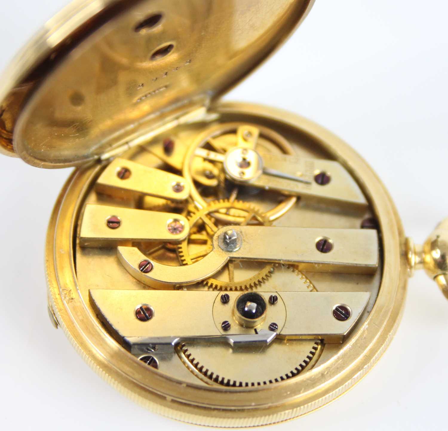 A 18ct gold lady's full hunter keywind pocket watch, having engraved case and white Roman dial, - Image 9 of 10