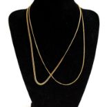 A 9ct gold fancylink neck chain, length 44cm; together with a fine curblink neck chain, length 44cm,
