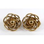 A pair of 9ct yellow gold multi-strand circular knot earrings, with clip fittings, diameters