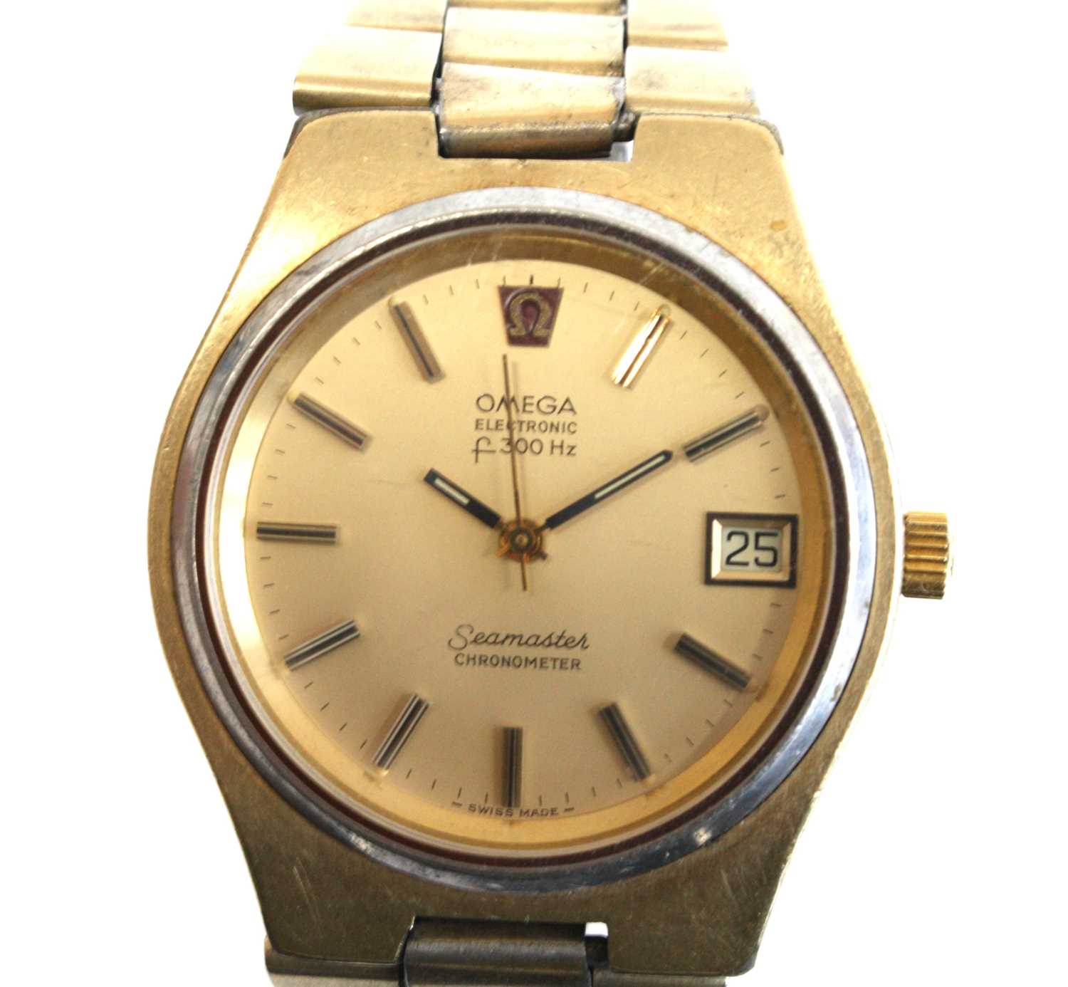 A gent's gold plated Omega Electronic f300 H2 Seamaster chronometer wrist watch with round champagne