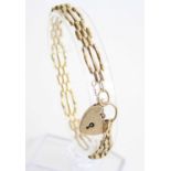 A 9ct gold gatelink bracelet, having heart shaped padlock clasp and safety chain, sponsor RB Ltd,