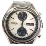 A gent's Seiko steel cased automatic chronograph, circa 1970s, having signed silvered dial, twin