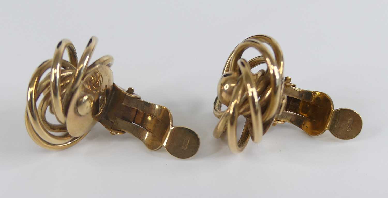 A pair of 9ct yellow gold multi-strand circular knot earrings, with clip fittings, diameters - Image 3 of 3